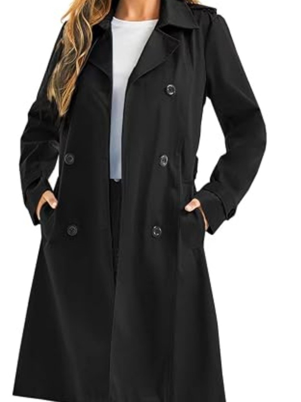 Massimo Women's Black Double-Breasted Trench Coat ~ Size Medium
